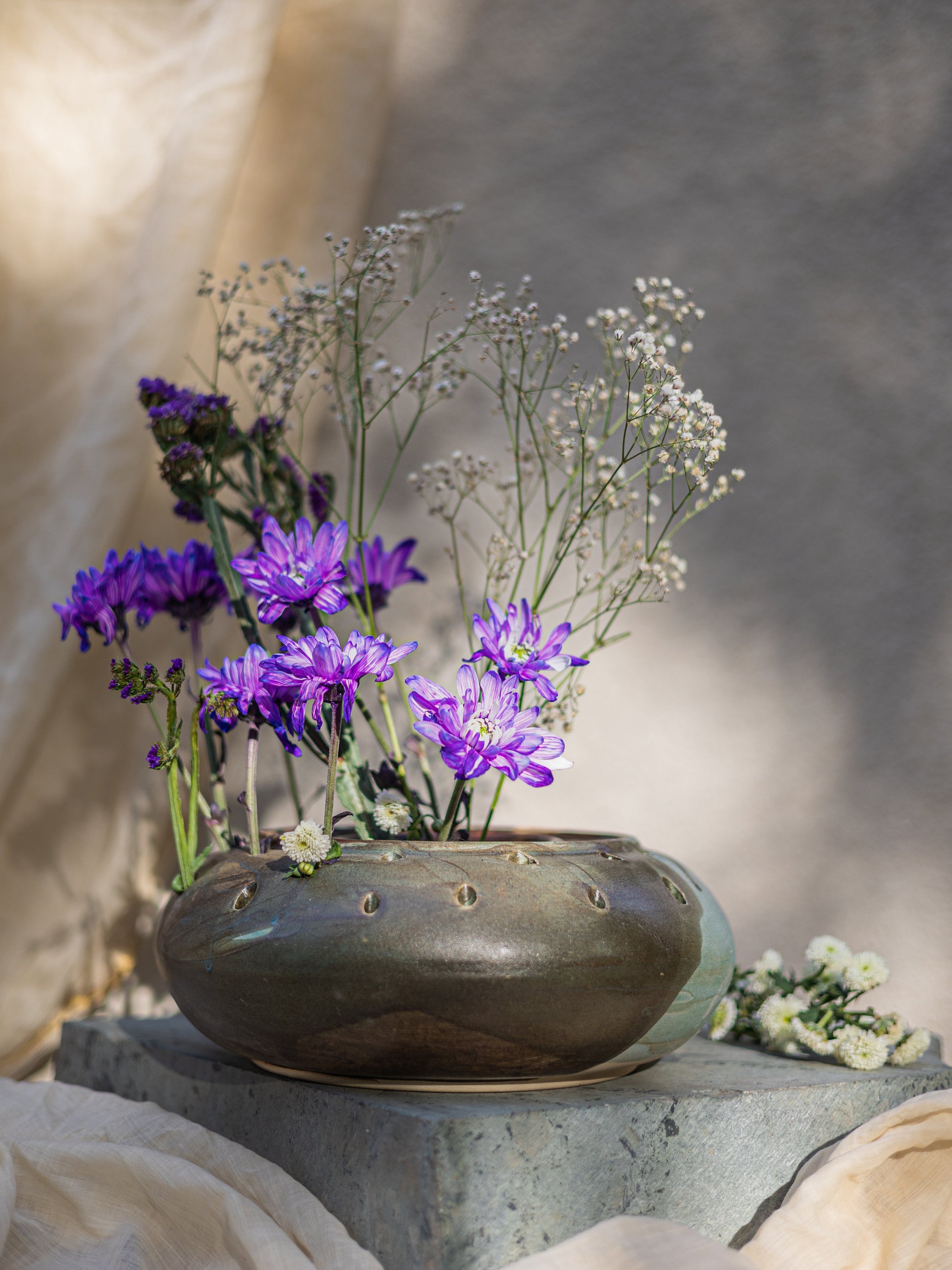 Golu Kenzan Ceramic Vase — Wide | Handmade Flower Vase India